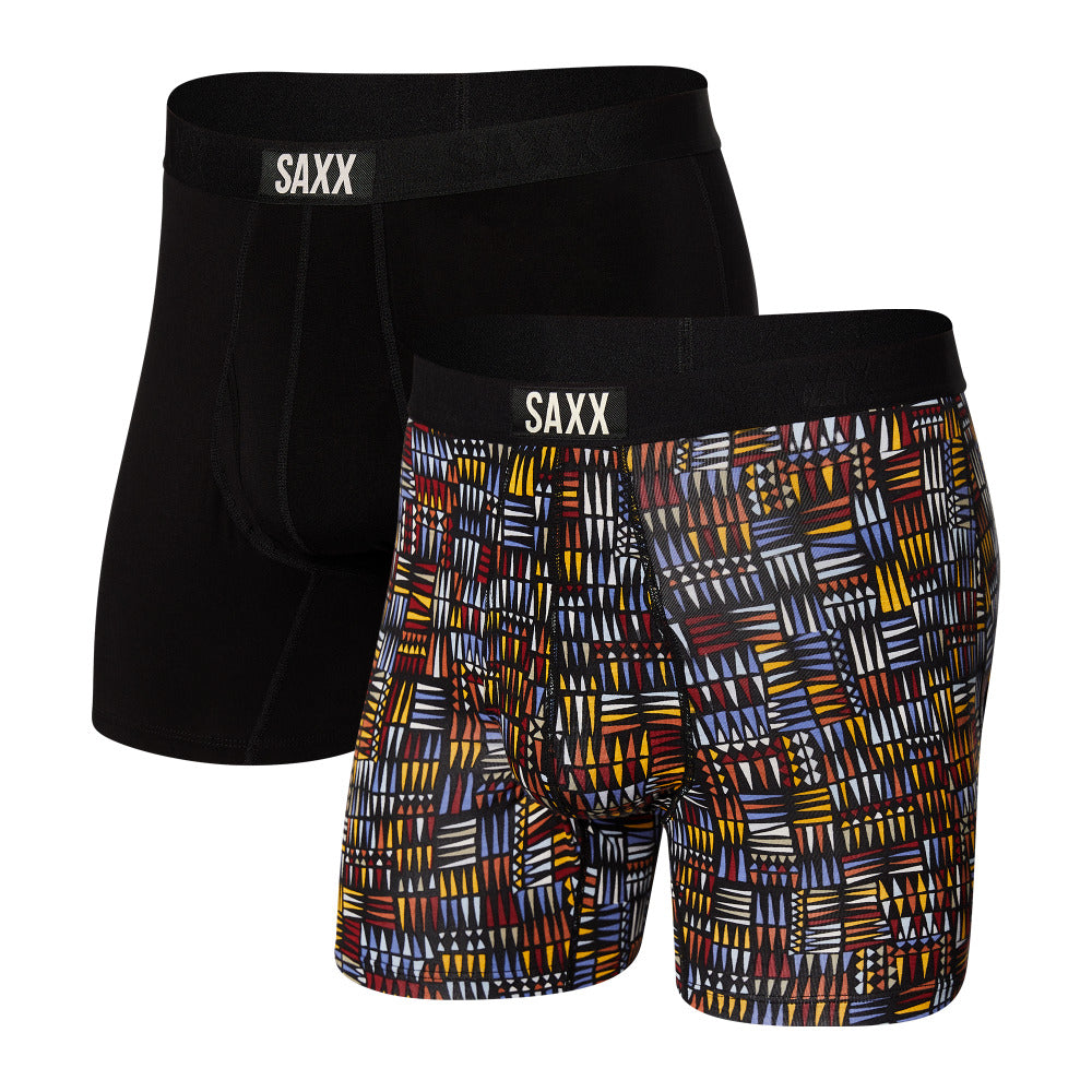 Men's Ultra Boxer Brief Fly 2 Pack Desert Grid / Black - SAXX