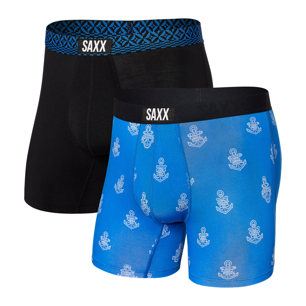 Men's Vibe Boxer Brief 2 Pack Vitamin Sea / Black Remix Geo - SAXX