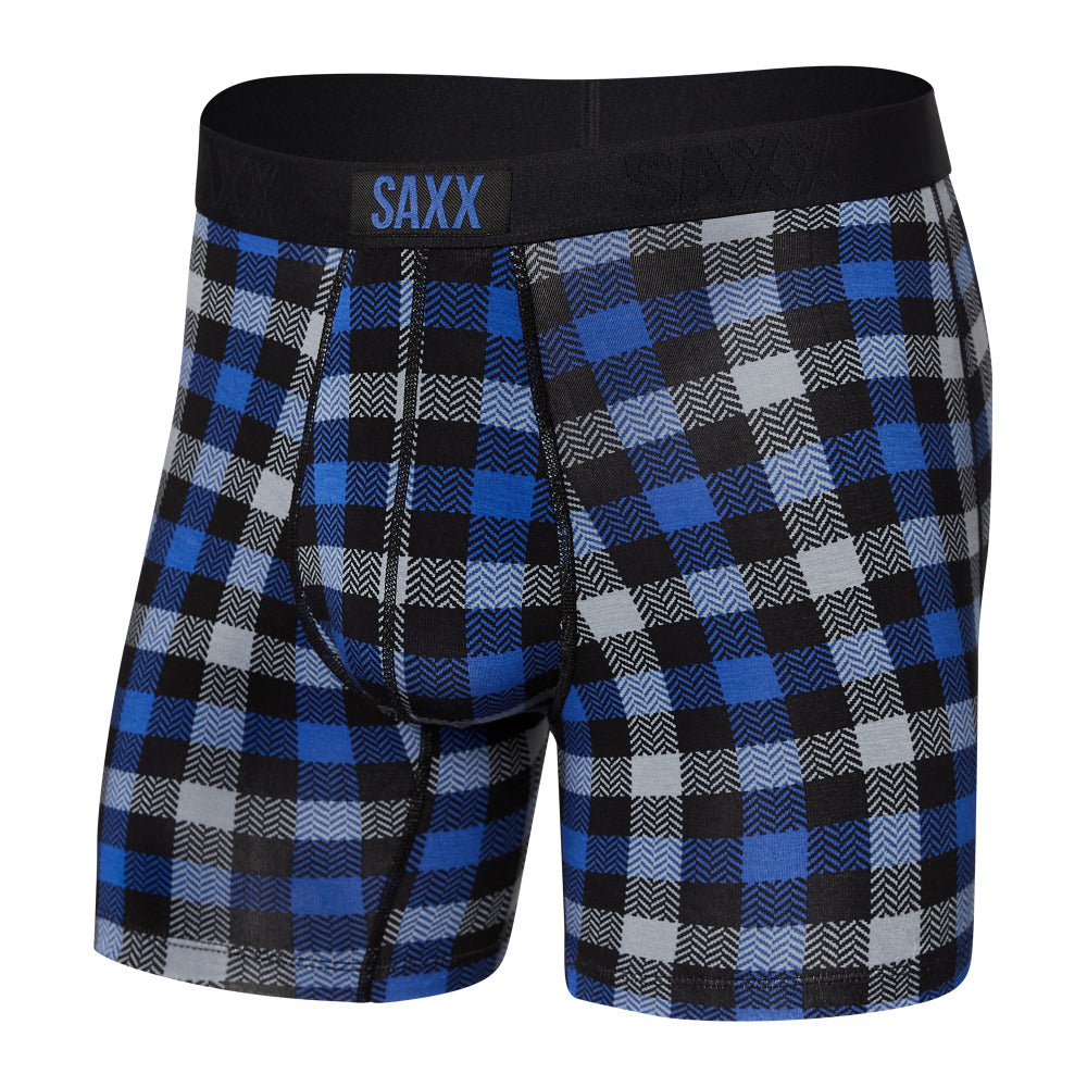 Men's Vibe Boxer Brief Blue Flannel Check - SAXX