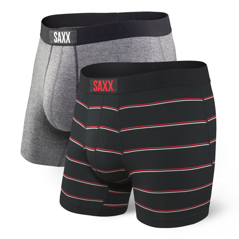 Men's Vibe Boxer Brief 2 Pack Grey / Shallow Stripe - SAXX